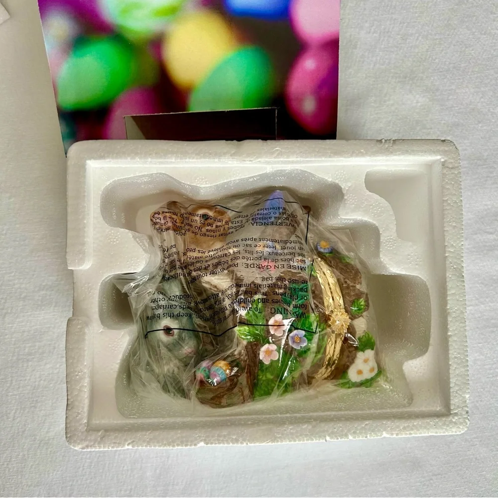 Vtg Hand Painted Porcelain Hinged Faberge Trinket Box Woodland Easter Spring